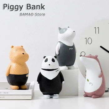 

Resin Piggy Bank Panda Fox Figurines Animal Coin Storage tank Money Box Home Decoration Children Christmas Birthday Gift