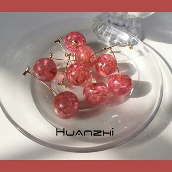 

HUANZHI New Summer Adorable Dry Flower Earring Cherry Long Dangle Drop Fruit Earrings for Women Girls Vacation Jewelry