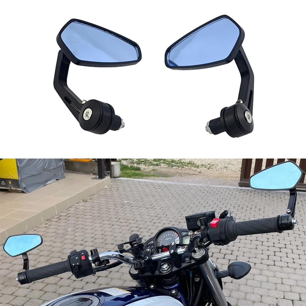 Motorcycle Side Mirror 7/8 22mm Handlebar Bar End Mirrors for Scooter Cruiser Chopper-Black 