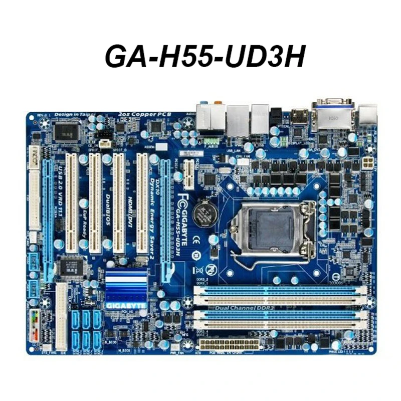 For GIGABYTE GA-H55-UD3H Desktop Motherboard H55 Socket LGA 1156 i3 i5 i7 DDR3 16G ATX Used Mainboard H55M-D2H Original | Компьютеры и