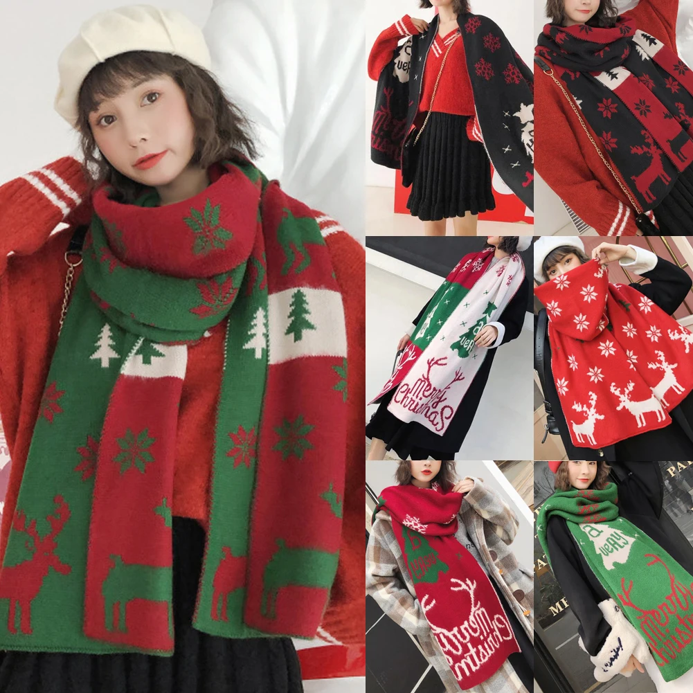Женский шарф на год и Рождество,, Модный зимний теплый плотный шарф из смеси кашемира, длинная шаль, большая женская накидка, новое поступление