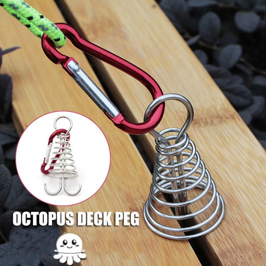 10pcs Spiral Shaped Spring Octopus Deck Peg with Carabiner Hook Windstopper Rope Buckle Tent Hooks Board Pegs For Camping Hiking 6