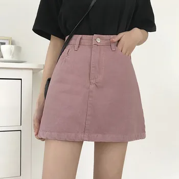 

Summer Women Skirts A-Line High Waist Solid Color Wild Short Denim Skirt Sexy Slim Jeans Mini skirt With Pockets