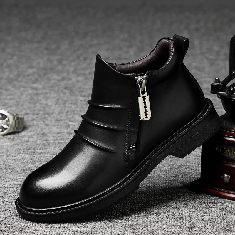 

Men's Boot Autumn & Winter Versatile Hight-top Genuine Leather Martin Boots Men Brushed And Thick Large Size Fashion Snow Boots