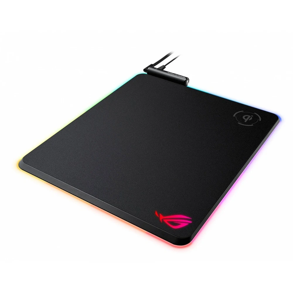 Коврик для мыши ASUS ROG Balteus Qi, пластик, резина, RGB-подсветка, USB 2.0, беспроводная зарядка, 370 x 320 x 7.9 мм, черный