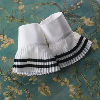 

Women Girls Navy Style Wrinkled Pleated Horn Cuff Double Stripes Detachable Sweater Fake Sleeve Clothing Accessories