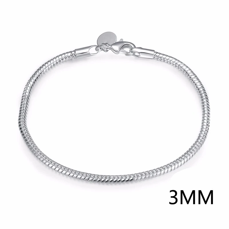 925 браслеты из стерлингового серебра 3 мм 4 мм змеиные кости браслеты для мужчин и женщин ювелирные изделия S-B36 - Цвет камня: 3MM