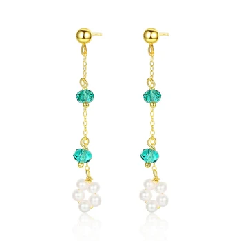 

MetJakt S925 Sterling Silver Gold Plated Freshwater Pearl Emerald Fashion Simple Women's Ear Pendant