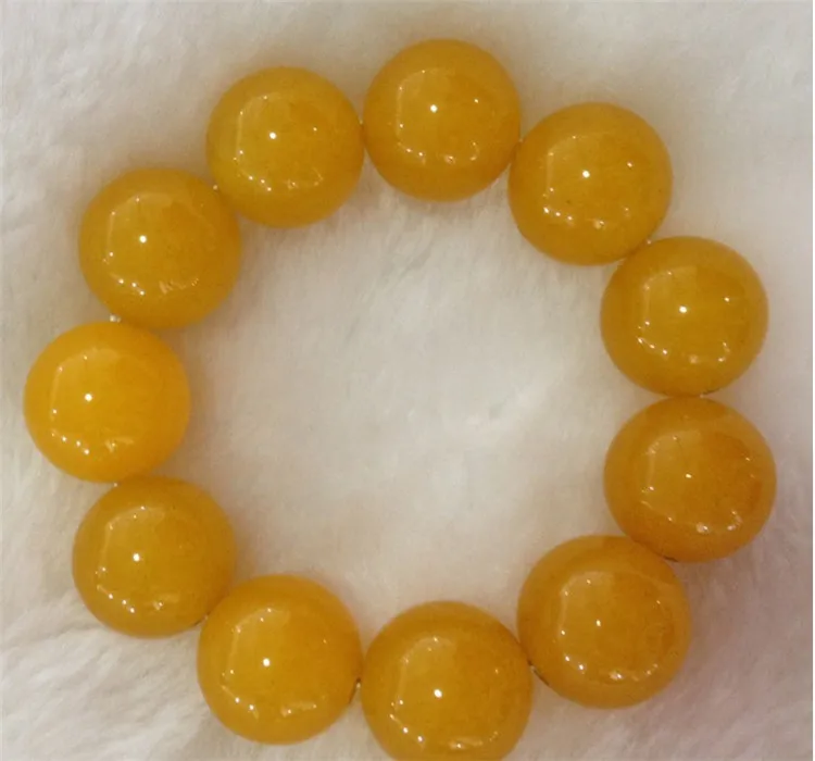 

China natural yellow jade Round bead Bracelet Elastic Bracelet