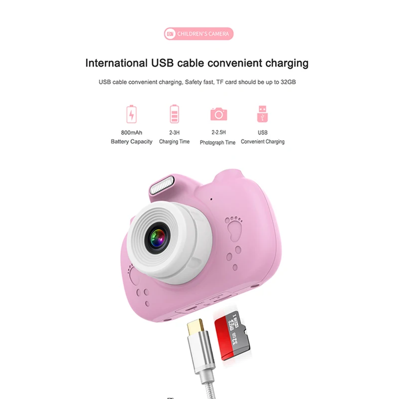  Hot-Children Camera 3-Inch HD Display Screen Front and Rear Dual-Press Screen 32GB Capacity Expansi