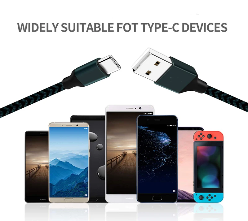 USB Type C Cable Nylon Braided Cord Fast Charging Charge and Data Sync Cable For Samsung S9 S8 Plus Huawei P30 Pro Type-C Wire