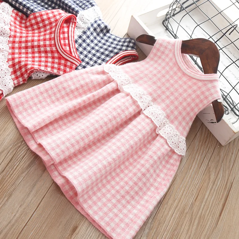 

2019 Spring New Style CHILDREN'S Sweater GIRL'S Knitted Vest Sleeveless Plaid Sweater Dress Hot Selling 2160