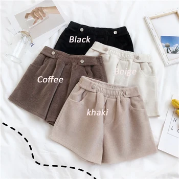 

Elastic High Waist Short For Women 2019 Winter Woolen Wide Leg Shorts Female