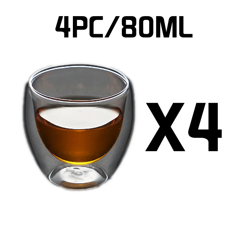 Кофейные кружки с ручкой чашки для напитков с двойными стенками, стеклянная чайная чашка с изоляцией, стакан для напитков, бокал для вина es - Цвет: 4PC No handle 80ML