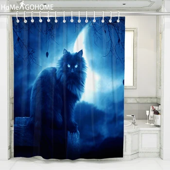 

Night Cat Print Shower Curtain Moon Bathroom Curtain 3D Bath Curtains Waterproof Polyester Fabric Washable with Hooks Plus Size