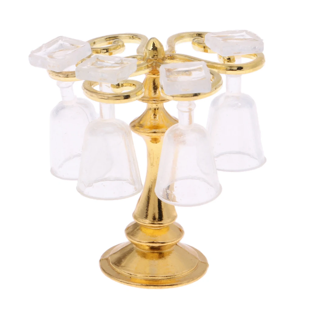 Modern Bar Pub Accessory Wine Cup Rack Holder Goblet Kits For 1:12 Scale Dollhouse Dining Room Ornament Golden