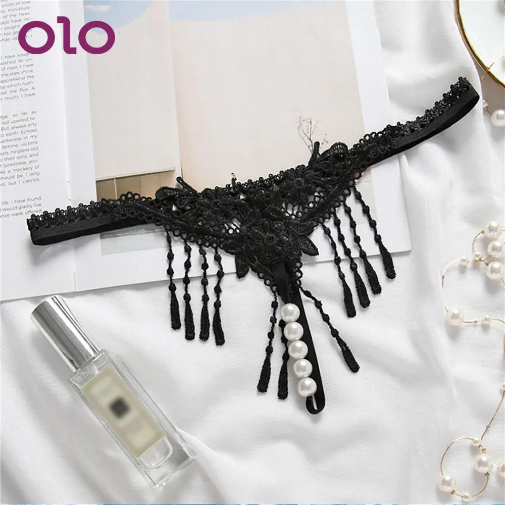 OLO Flirt Sexy Lingerie For Women Hot Erotic Underwear Costumes Faux Pearl Clit Bead G-string Thong Panties Porn Lace T-back