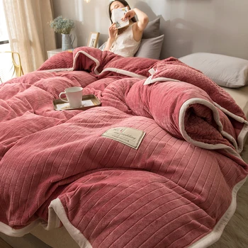 

Coral Fleece Quilt Winter Thick Warm Quilt Flannel Bedding Room Soft Cotton Blanket Quilt Cover Hotel Luxury Home Textiles