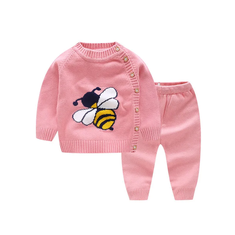 Свитер для новорожденных девочек топы+ штаны комплекты детской одежды осенний комплект детского снаряжения спортивный костюм для девочек Вязаный костюм для мальчиков детская одежда - Цвет: C pink