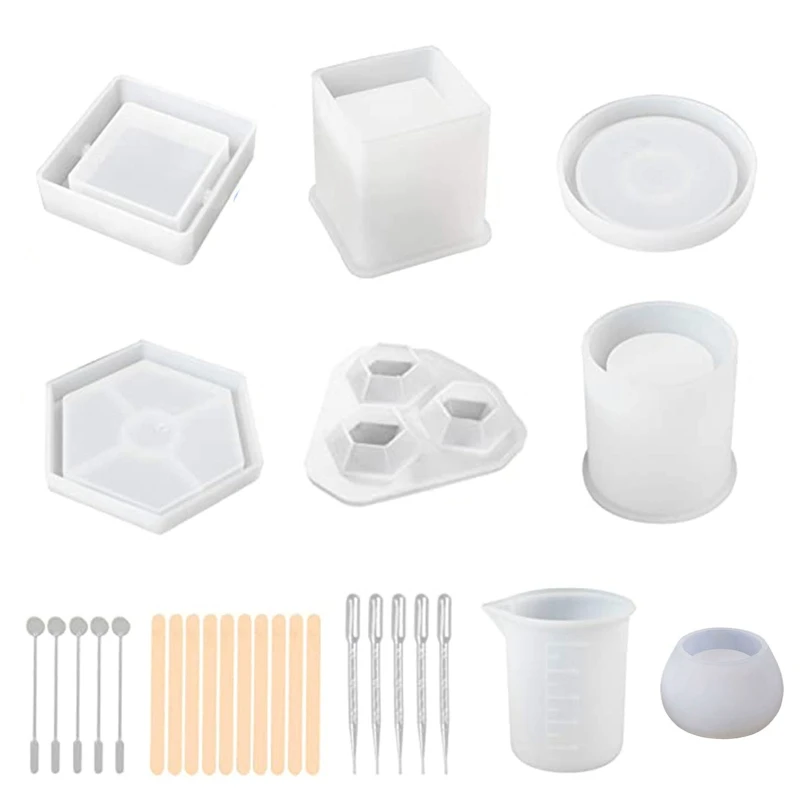 

1 Set Crystal Epoxy Plant Pot Pen Candle Soap Holder Resin Mold Coaster Ashtray Casting Silicone Mould DIY Crafts Making