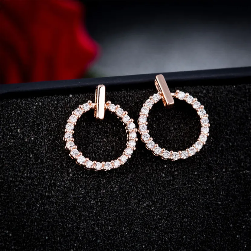 

Rhinestones Stud Earrings Luxury Round Circle Women Jewelry South Korea New Arrival Small Golden Earring Christmas Gifts 2021