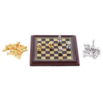 

Mini 1/12 Scale Dollhouse Miniature International Chess Set Pretend Play Doll House Furniture Home Decoration Accessories Toys