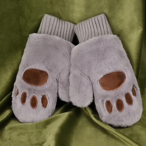 Light coffee New Winter Gloves Women Mittens Bear Claw Rabbit Velvet Inside Arctic Velvet Thickened Dual-layer Hang on Neck Type Mittens - Цвет: Light coffee
