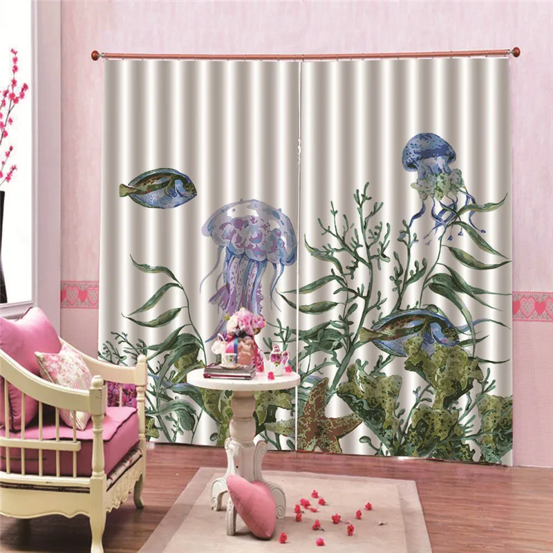 Jellyfish 3D Printed Planet Blackout Curtains For Living Room Drapes For Boys Room Kid Window Treatment Panel Bath Accessoires