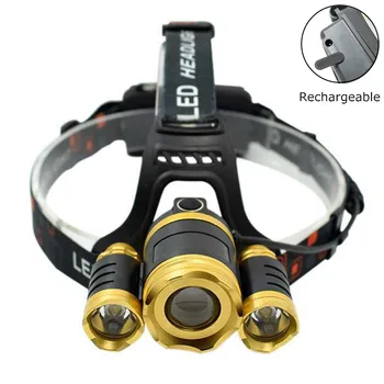 

Wasafire Zoomable 4 Modes Head Lamp 3*XM L T6 Led Headlight Forehead Torch Waterproof Headlamp Rechargeable Bike Light By 18650
