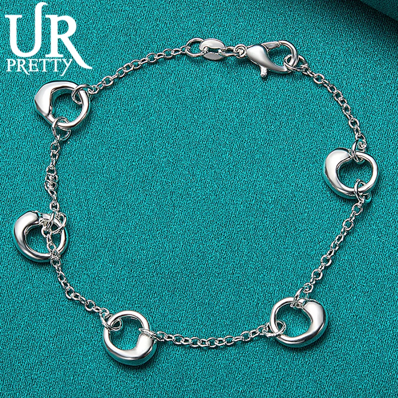 

URPRETTY 925 Sterling Silver Irregular Water Drop Chain Bracelet For Man Women Wedding Engagement Party Charm Jewelry