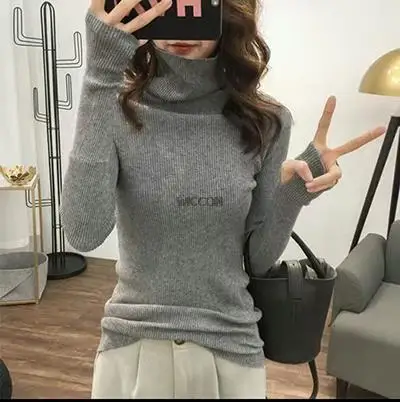 2021 Autumn Women Pullover Tops Female Knitted Sweaters Solid Concise Turtleneck Elasticity Elegant Office Lady Casual All Match summer crop top Tees