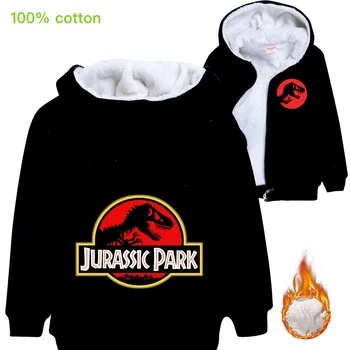 

Cartoon dinosaur print jacket boy winter velvet warmth Clothes baby girls boys hoodies jackets outfit Jurassic Park Kids coat