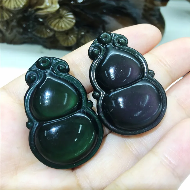 

Natural Obsidian gourd quartz crystal gemstone reiki healing carved Necklace pendant for decoration 1pcs