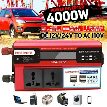 

Power Inverter 4000W Peak DC 12V/24V to AC 110V Digital Modified Sine Wave 4 USB Port 2 Sockets Car Inverter LED display