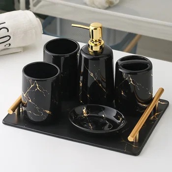 

Ceramic imitation marble Bathroom Accessorries Set Washing Tools Bottle Mouthwash Cup Soap Toothbrush Holder Household Articles