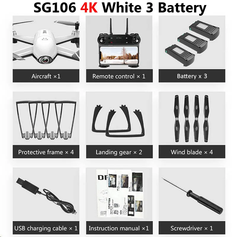 SG106 WiFi FPV RC Дрон 4K камера оптический поток 1080P HD Двойная камера воздушная видео RC Квадрокоптер самолет Квадрокоптер игрушки для детей - Цвет: 4K White 3B Foam