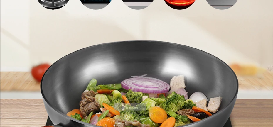 Konco китайская железная вок традиционная железная, ручной работы Wok антипригарная сковорода без покрытия газовая и индукционная плита кухонная посуда кухонный горшок
