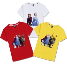 Camisetas de manga corta con estampado de Frozen para niñas, ropa de algodón con estampado de Frozen, Elsa, Anna, Olaf, de verano