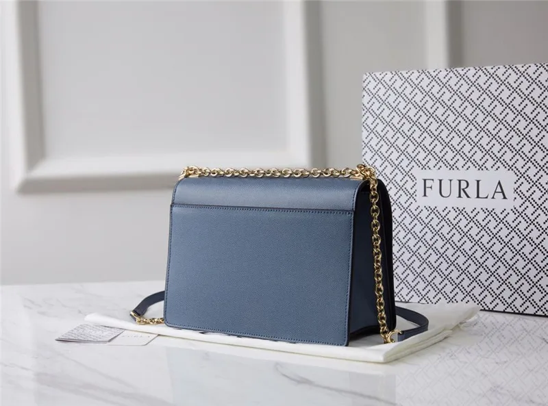 Оригинальные женские сумки FURLA, высококачественные женские кожаные сумки Furla синего цвета, размер L 24 см x 8 см x 16 см