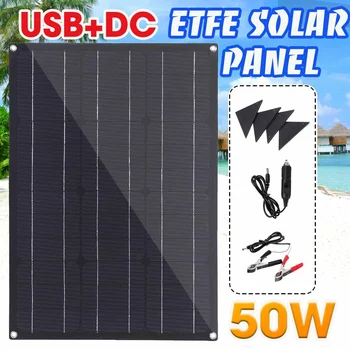 

50W ETFE Solar Panel Semi-flexible Monocrystalline Solar Cell DIY Module With 4 Protective Corners Dual USB+DC for Car Yacht
