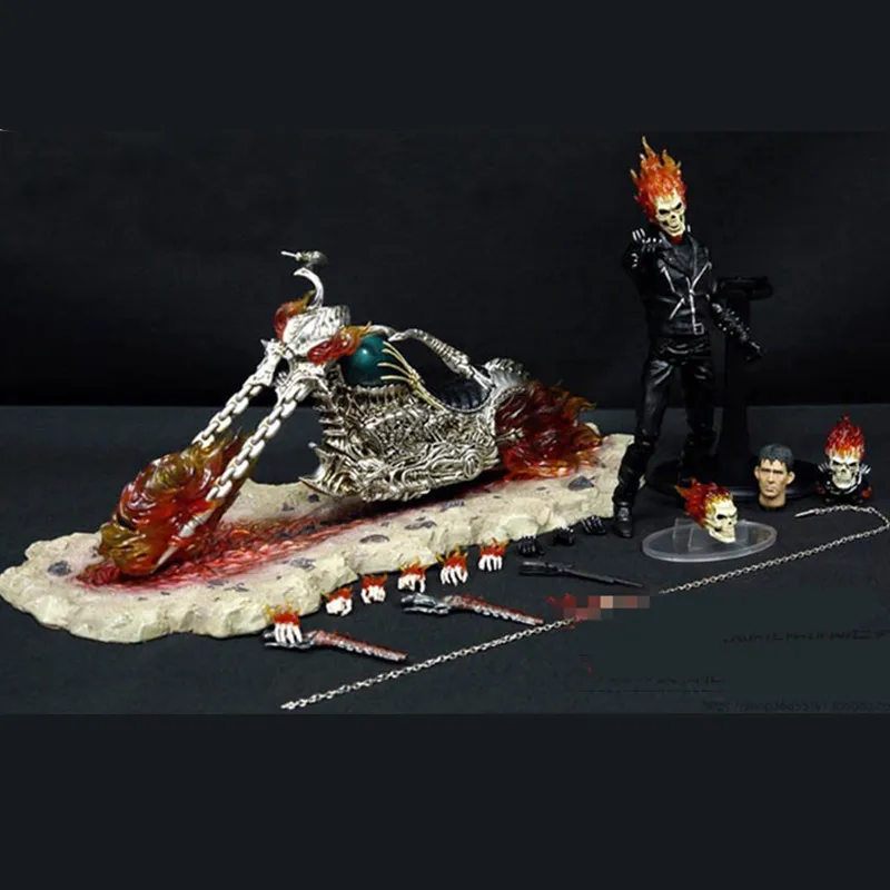 Супергерой Ghost Rider мотоцикл чрезвычайно сплав подвижный может светить Статуя Фигурка Коллекционная модель игрушки X4014