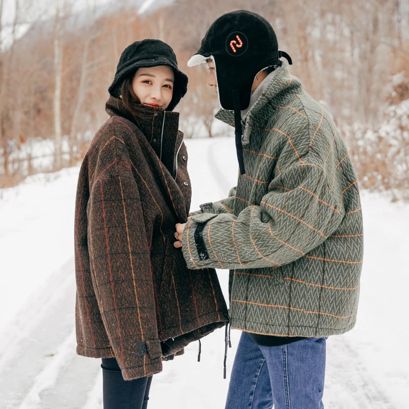 

Men's cotton clothing 2019 autumn and winter new plus velvet plaid warm jacket youth personality fashion trend men's clothing