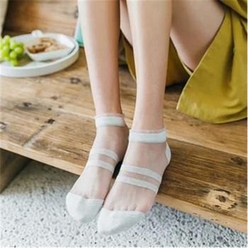 

Transparent Two Bars Short Socks Women Summer Thin Harajuku Ankle Socks Hipster Art Low Cute Socks Female Soxes 1Pair Girls