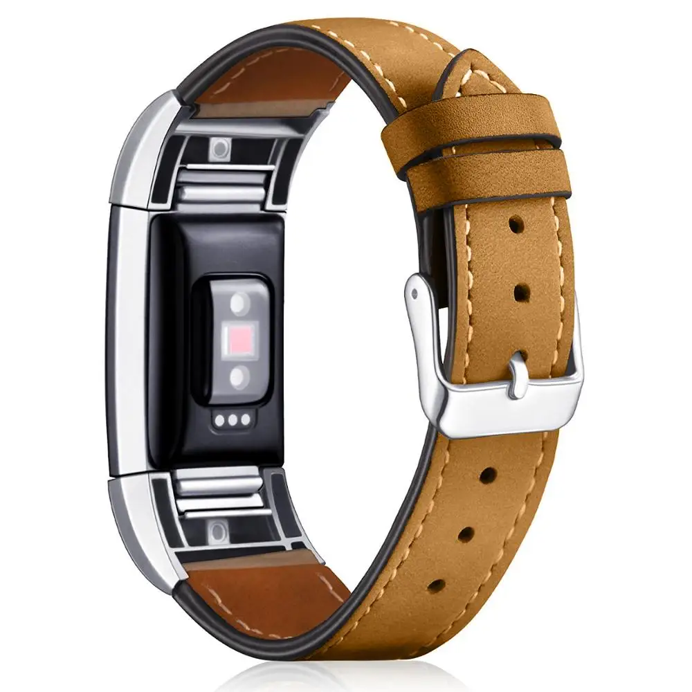 Замена Fitbit Charge 2 полосы кожаный ремешок сменный Смарт фитнес-часы с нержавеющей рамкой для зарядки 2 - Цвет: Matte khaki