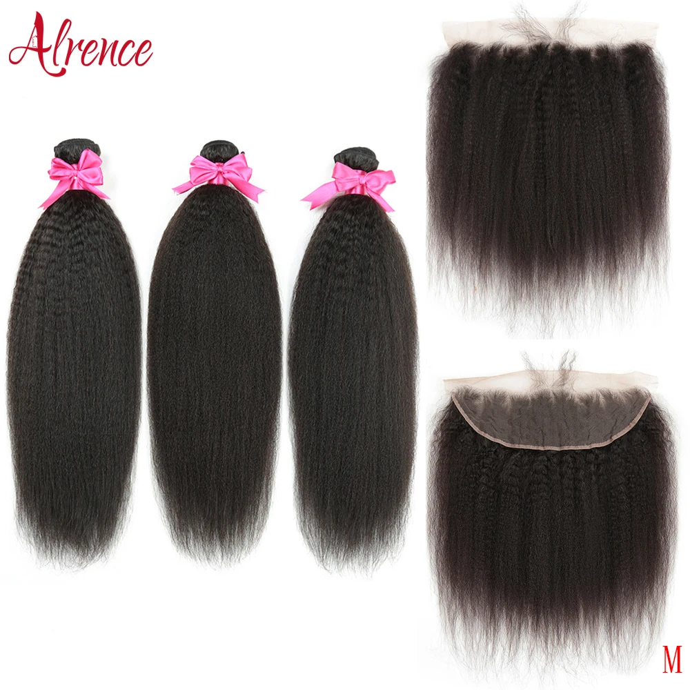 Extensiones de cabello humano rizado, con cierre Frontal mechones 3 o 4, 13x4, 28 y 30 pulgadas, tejido brasileño y cierre de encaje