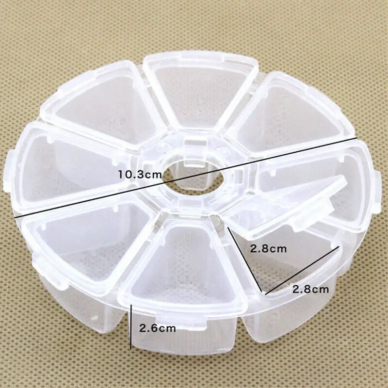 Plastic 8 Lattices Storage Box Round Clear Case for Beads Jewelry Organizer Container Box Embroidery Home Organizer