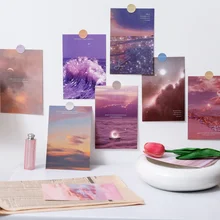

15Pc Pink cloud ocean Decoration Card Art Postcard Simple scenery DIY Wall Sticker Photography Props Background Decor Stationery