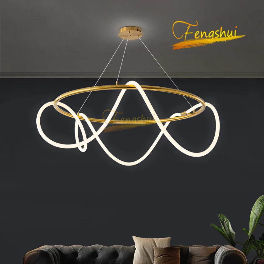 

Modern LED Notes Pendant Lights Lighting Minimalist Line Pendant Lamp Restaurant Living Room Ring Hanging Lamp Decor Fixtures