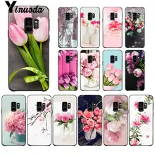 Yinuoda 꽃 모란 로즈 레드 핑크 퍼플 튤립 블랙 소프트 쉘 전화 커버 삼성 갤럭시 s9 플러스 s3 s6 7 8 9 s10 e s9(China)