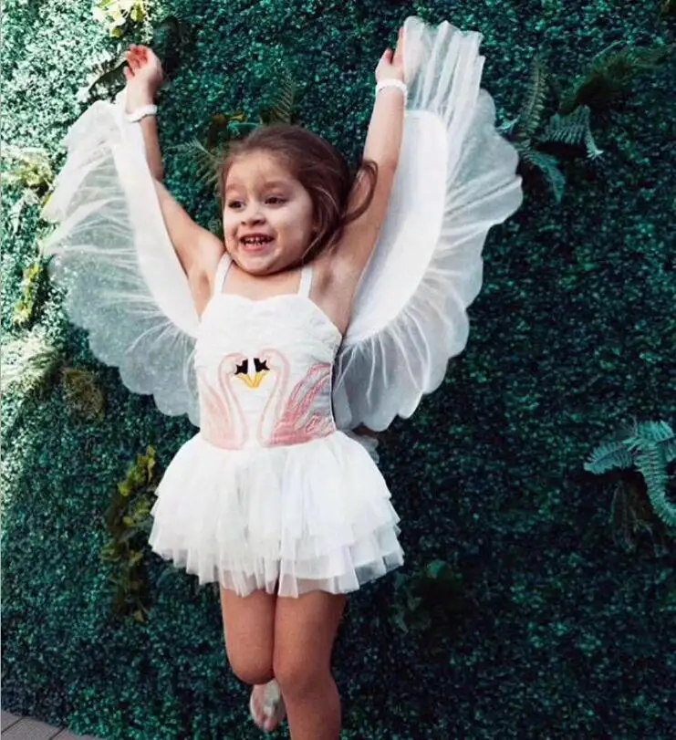 

Sweet Girls Flamingo Swam Tutu Party Dancing Dress with Batwing Sleeve Princess Baby Kids Holiday Dresses